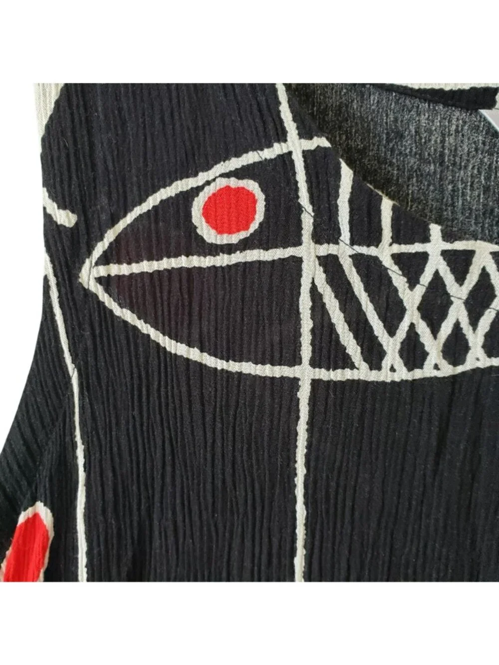 Kaktus Black White Red Fish Print Lagenlook Midi Dress S Boho Art to Wear - Picture 3 of 9